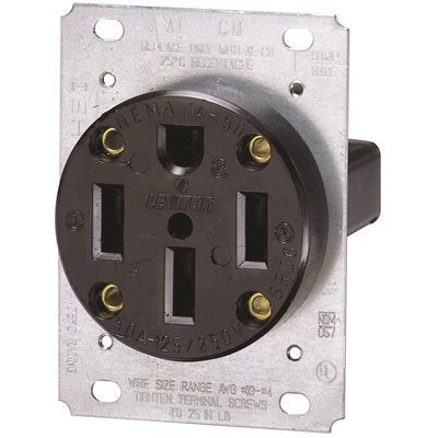 Leviton 50 Amp Flush Mount Shallow Single Outlet, Black