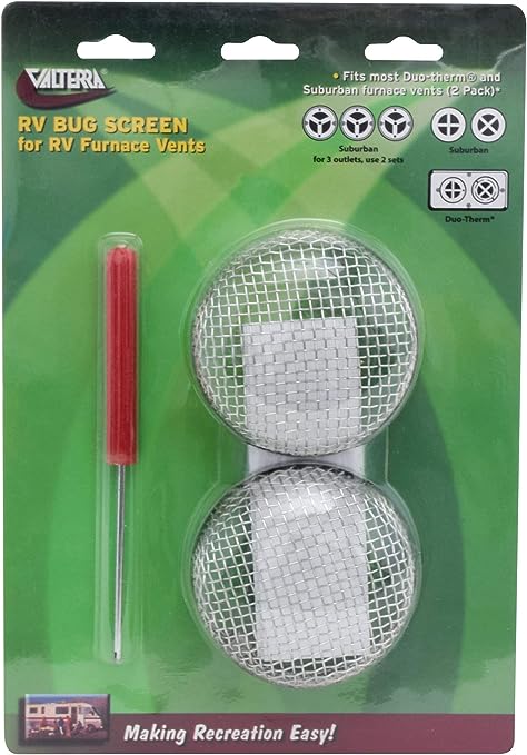 Valterra A10-1301VP RV Bug Screen (for Outside RV Furnace Fitting Vent , 2.8″ X 1.2″, 2 Pack),1 Pack, 2.8 inches x 1.2 inches