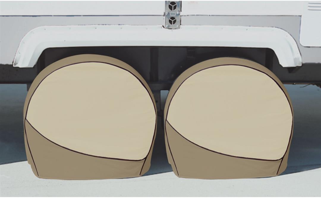 Tire Cover; Designer Series; Single Tire Cover; Fits 33 Inch To 35 Inch Diameter Tires; Slip On; Two-Tone Brown; Vinyl; Set Of 4, Adco 01-3671