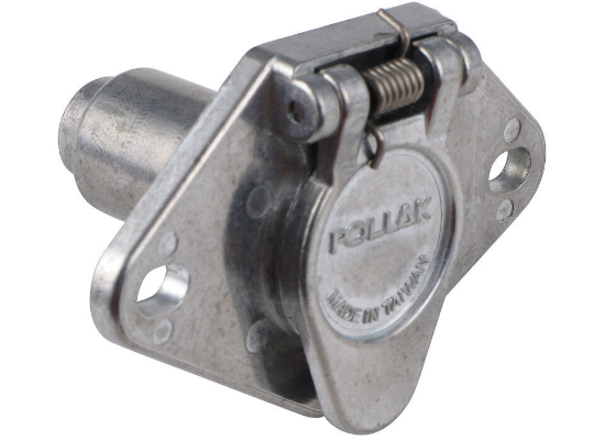 Pollak Heavy-Duty, 4-Pole, Round Pin Trailer Wiring Socket - Metal - Vehicle End