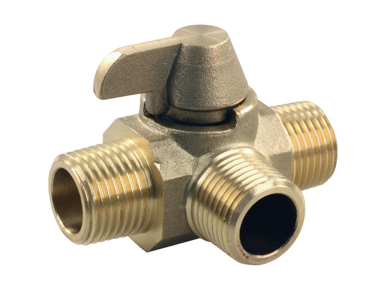 JR Products 62255 3-Way Brass Diverter Valve - 1/2" MPT x 1/2" MPT x 1/2" MPT