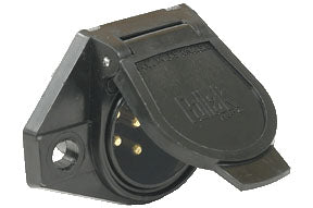 Trailer Wiring Connector; 7-Way Round Socket; 6 To 28 Volts; 40 Amps; Glass Filled Nylon With Solid Pins