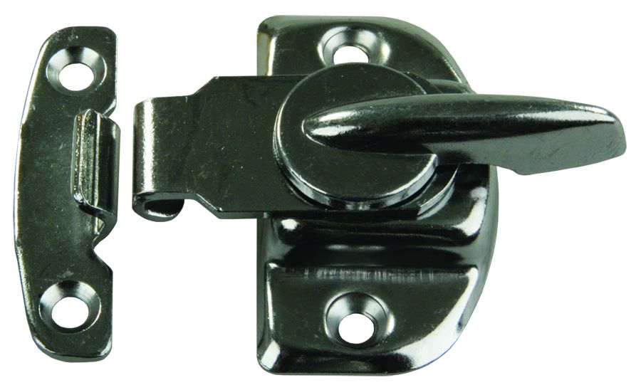 Window Latch; Sash Type; 1.78 Inch On Centre (Base Mounting Holes); 1.55 Inch On Centre (Strike Mounting Holes); Chrome; Single; With Mounting Screws, JR Products 20-2031